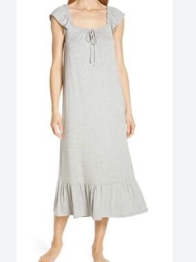 Nordstrom Light Gray Drawstring Ruffle Neck Maxi